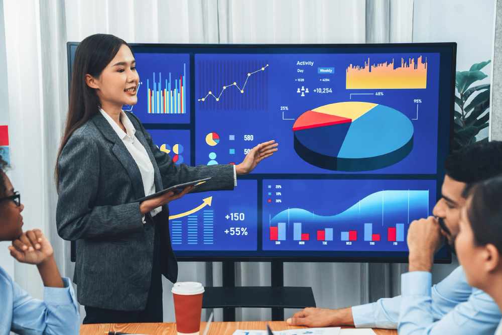 An insurance executive discussing about insurances (illustration)